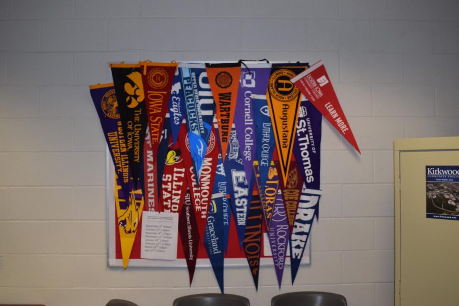 The guidance office represents the many colleges and universities that West students attend with college pendants.