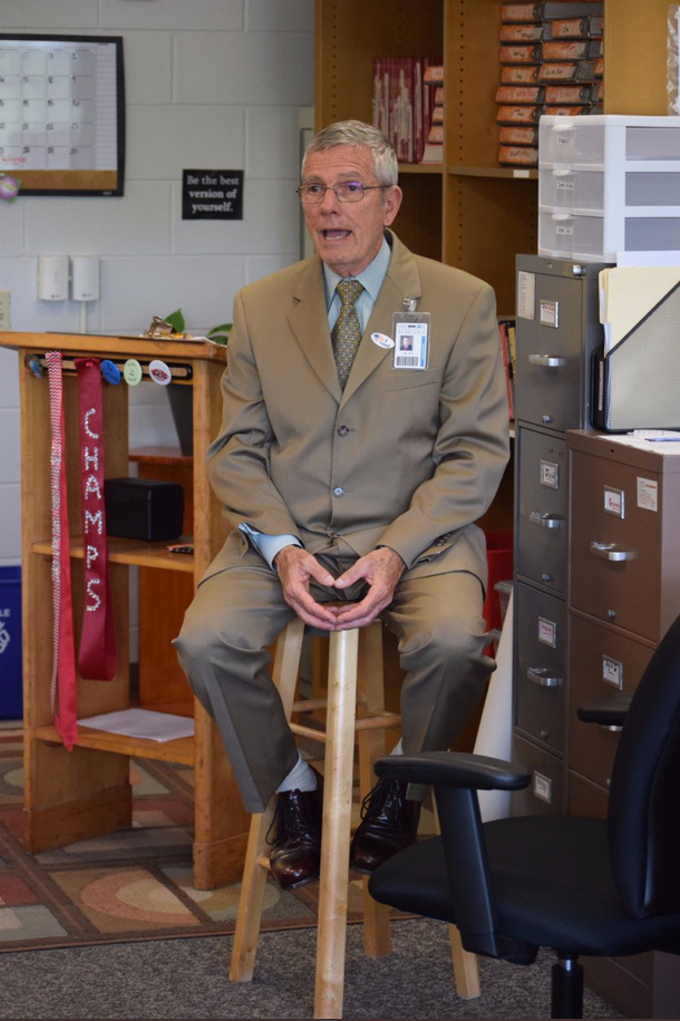 Superintendent Dr. Art Tate talks to West's News Lab class during a press conference in the fall of 2017.