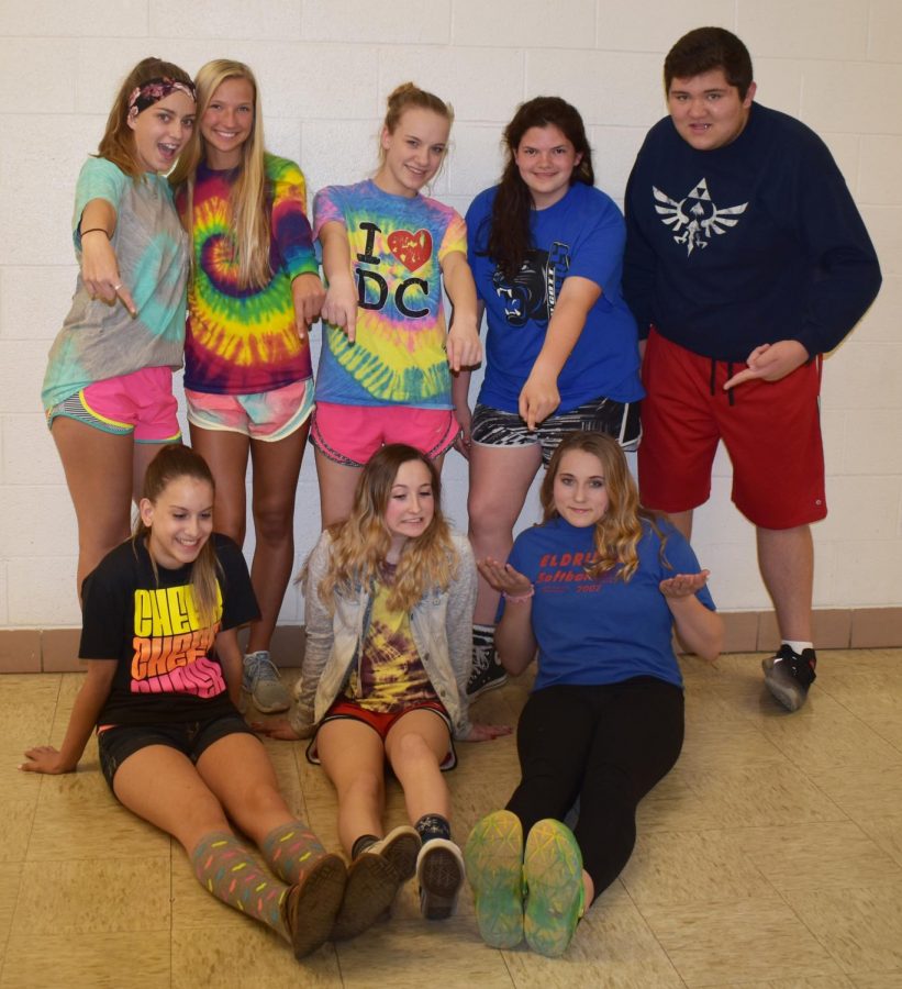 Student Senate members dress up to show off their school spirit on day one of Charity Week: Fashion Disaster.
