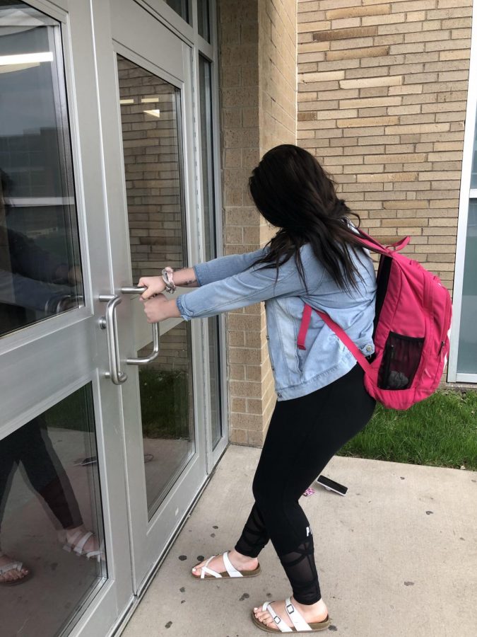 At 8:15 a.m., junior Hailee Boisen walks up to the West Y doors and struggles to get them open.  She debated finding another way in or calling a friend to open them for her. 
“The Y doors are locked every day. I’ve gone through them four times all year,” Boisen said. 
She ends up resigning to the Life Skills doors once again.
