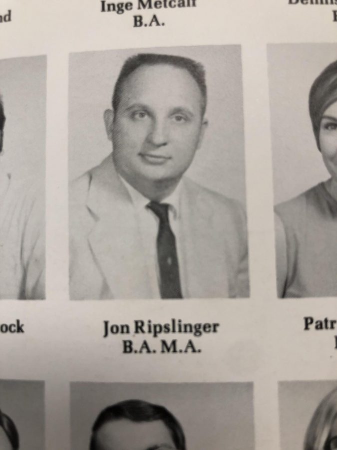 Jon+Ripslinger%E2%80%99s+yearbook+photo+from+when+he+taught+at+West+in+1973.+Ripslinger+did+not+write+while+he+was+teaching+because+he+worked+part-time+jobs+outside+of+West+to+provide+for+his+six+kids.+His+legacy+at+West+lives+on+through+his+daugher+and+English+teacher+Jane+Kroening.%0A%0A