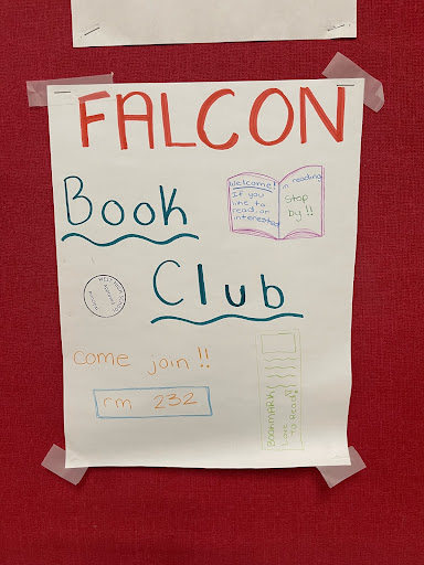 Book club is welcoming to anyone who wants to meet new people and discuss their opinions. This was a poster found in the hallway advertising book club. 
 
