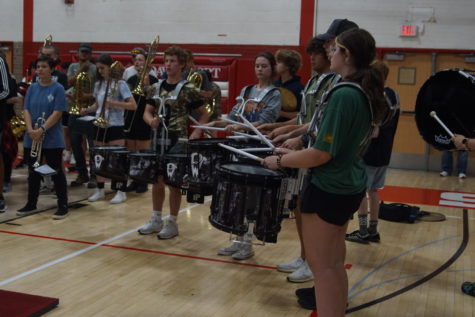 The band plays throughout the pep rally. They came prepared and ready to pump up the student body for Homecoming week. 
