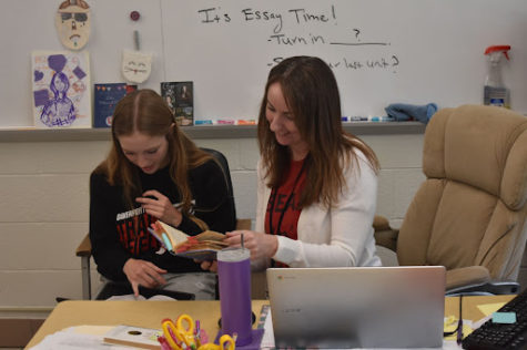 Mrs. Staber helps Sophomore Emmalynn Golinghorst with the novel The Great Gatsby, igniting the spirit of reading in another student. 
