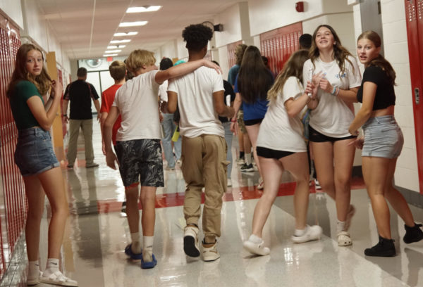 Freshmen walk the halls of West after their first day of school. 