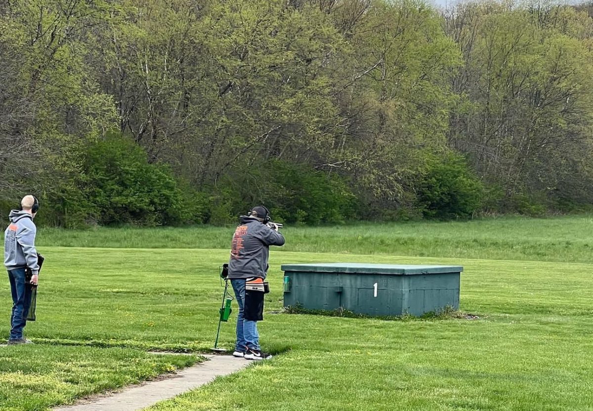 Senior Zach Smith lines up to shoot singles.
