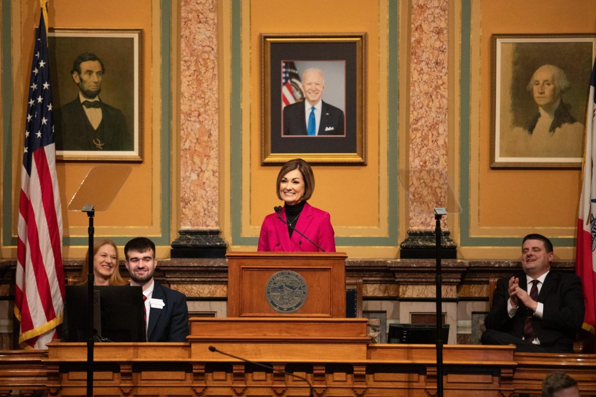 Kim Reynolds giving the 2025 Condition of the State address on January, 14th of 2025.